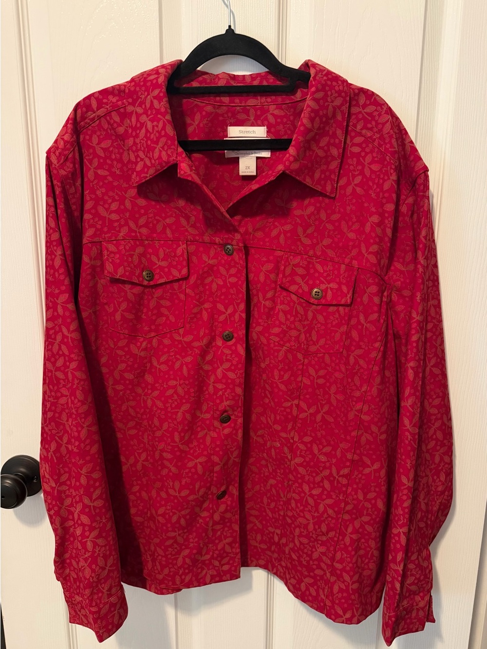 CJ Banks Red Patterned Button-Down Shirt
